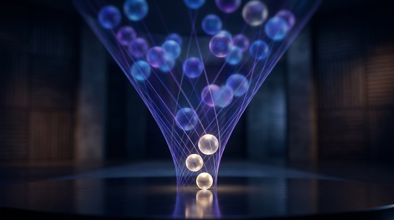 Représentation abstraite de marques filtrées par un entonnoir d'intelligence artificielle